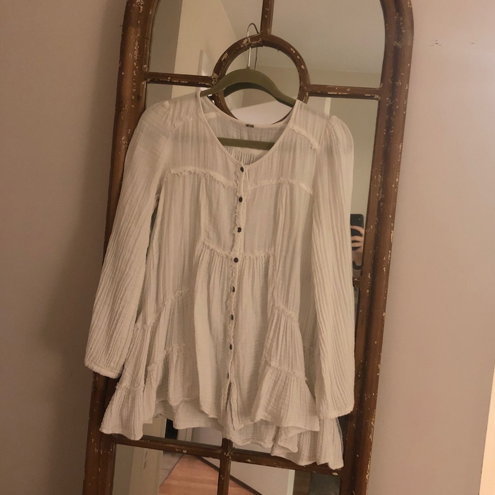 Free People White Flowy Boho top